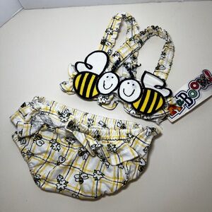 Vintage Paper Tag Bloomer Bee Spring Summer Outfit Plaid Daisy 90s Yellow Ruffle